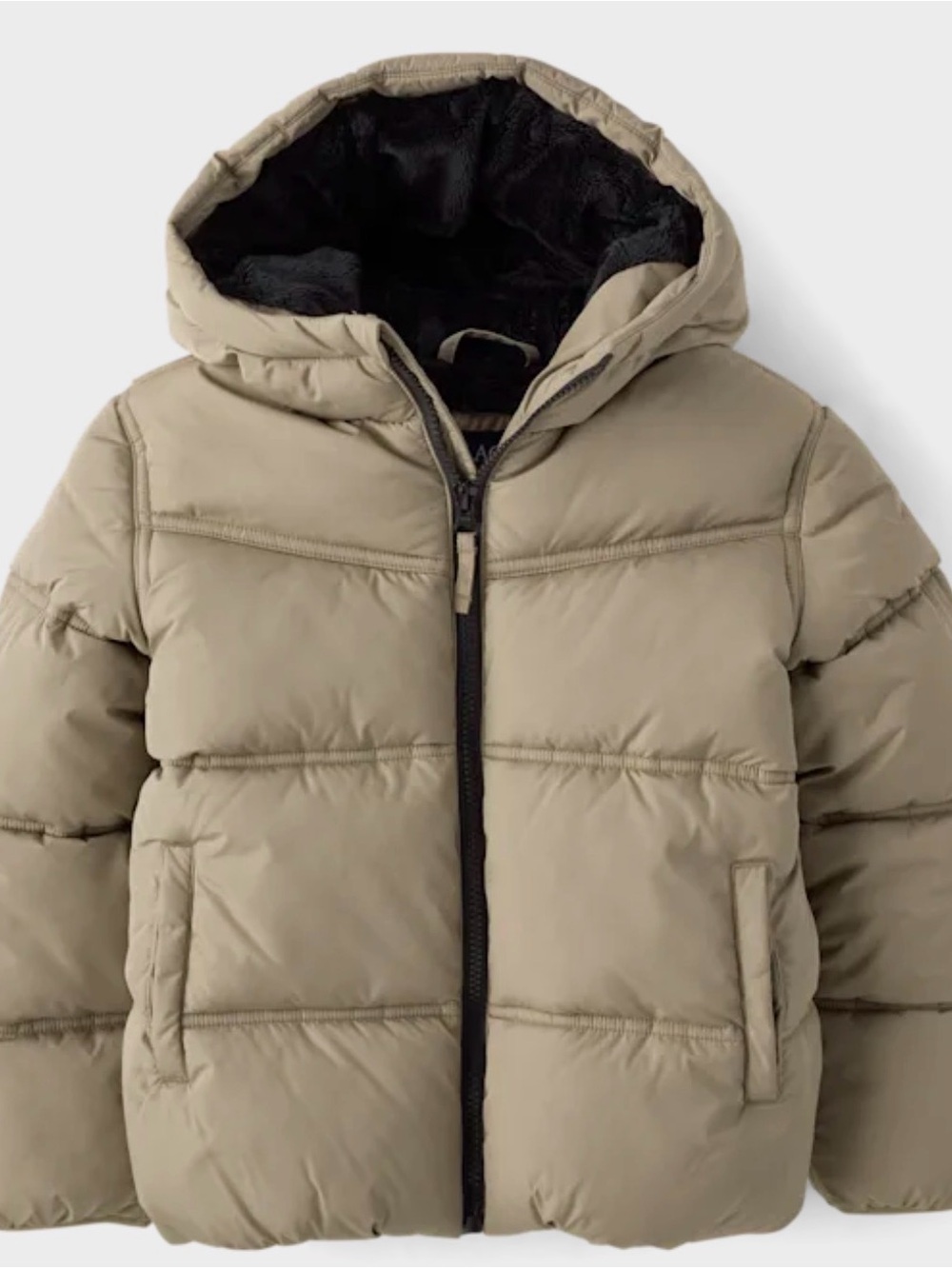 The Children's Place Taupe Hooded Puffer Jacket with Black Lining